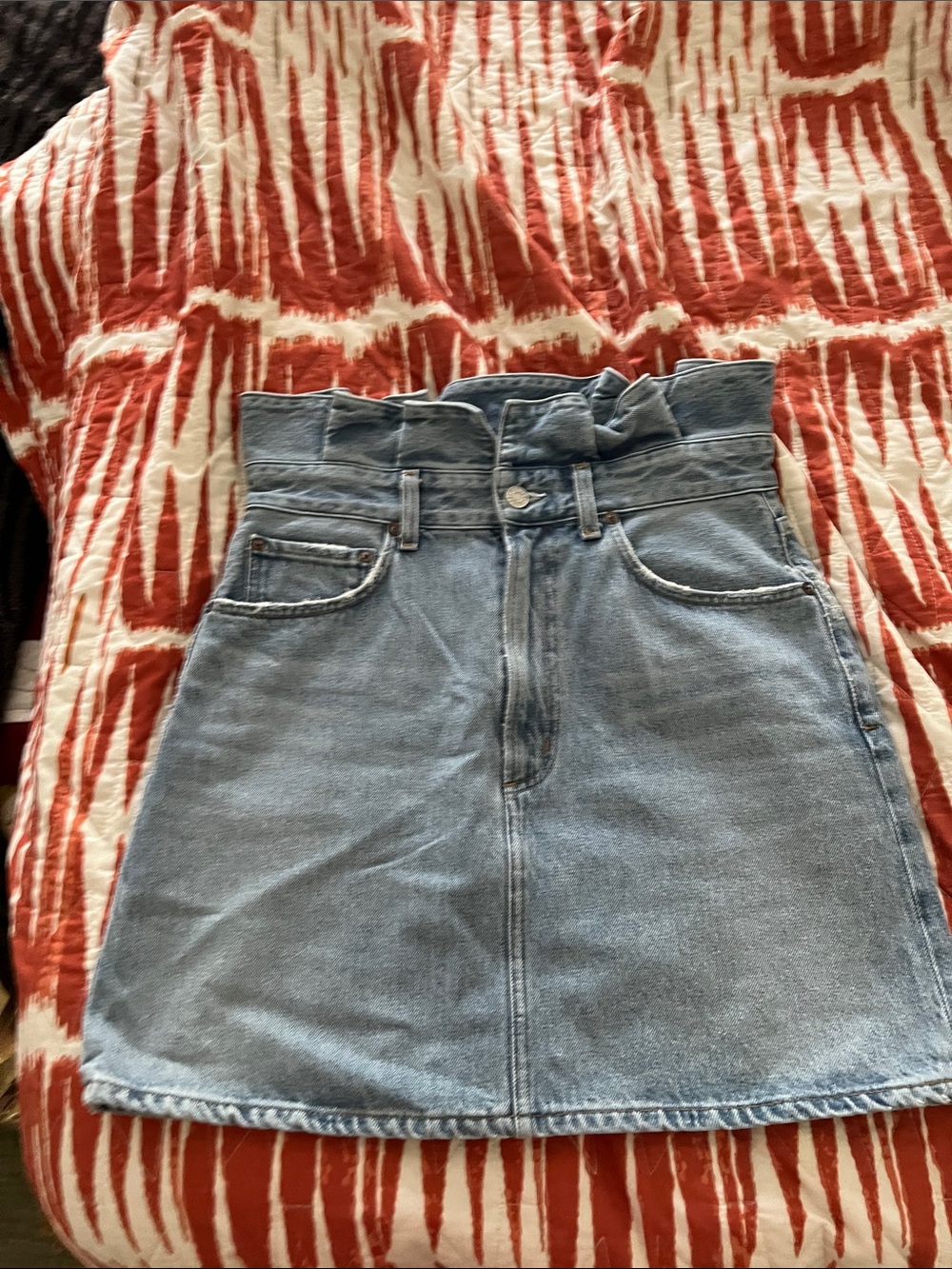 Agolde Light Blue lettuce-Waist A-Line Denim Skirt size 27